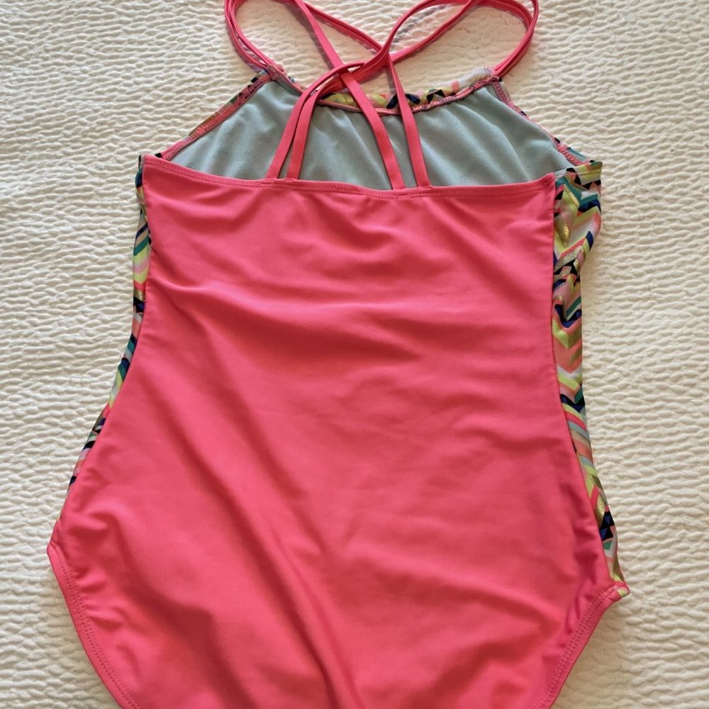 Hot Pink multi-color  one piece swimsuit by Cat & Jack, size XL, gently used - Picture 2 of 4
